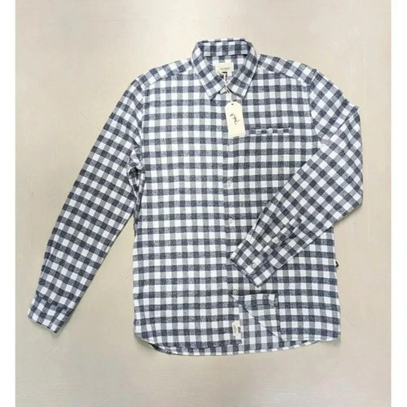 NWT Civil Society Cortez Men's Navy Cotton Check Flannel Shirt Size S (MSRP $79) - Picture 3 of 5